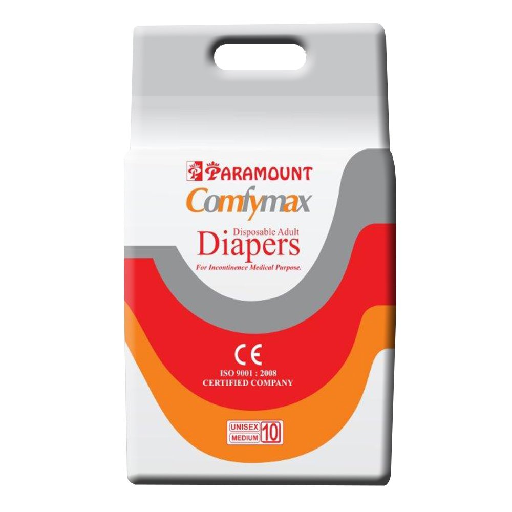 Paramount Comfymax Premium Adult Diapers, Medium – Pack of 10, (71cm-101cm | 28″-40″)