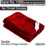 Healthgenie Red Electric Blanket OVERBED 180x130cms , 10 Stage Temp Controller, OBD 305 washable