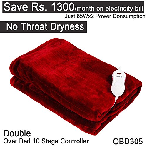 Healthgenie Red Electric Blanket OVERBED 180x130cms , 10 Stage Temp Controller, OBD 305 washable