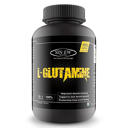Sinew Nutrition 100% Pure L-Glutamine Powder 110gm (10gm – 10% FREE) – 20 + 2 Serving