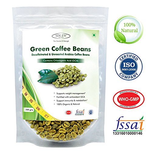 Sinew Nutrition Green Coffee Beans 200gm Decaffeinated & Unroasted Arabica Coffee for weight management