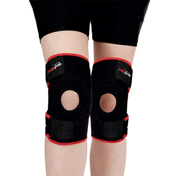 Healthgenie Adjustable Knee Support Patella - 1 Pair with Free Size Fits Most (Black) 1