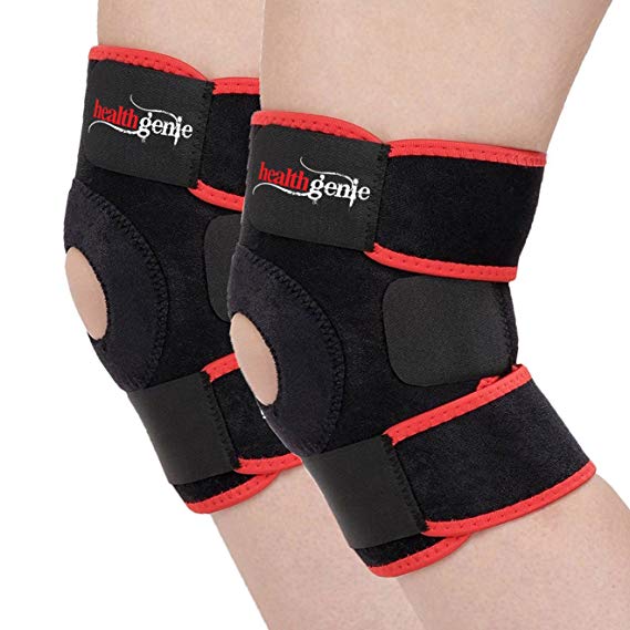 Healthgenie Adjustable Knee Support Patella - 1 Pair with Free Size Fits Most (Black)