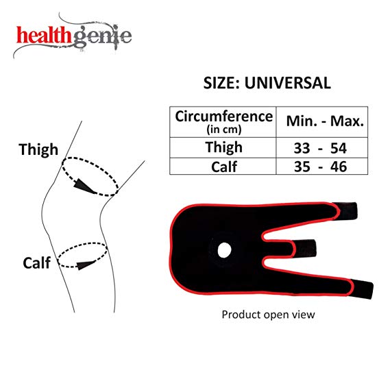 Healthgenie Adjustable Knee Support Patella - 1 Pair with Free Size Fits Most (Black) 2
