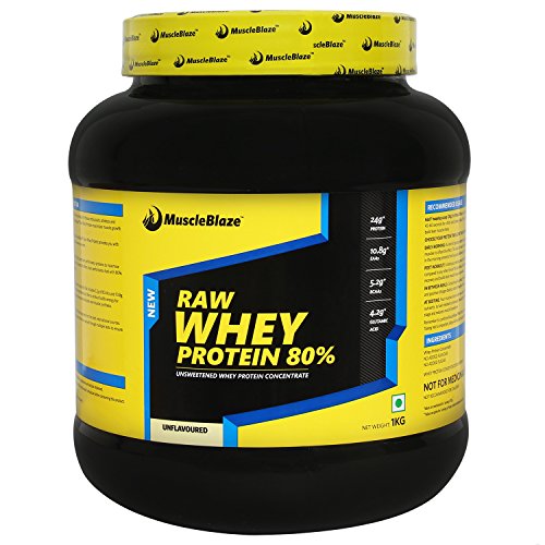 MuscleBlaze 80% Whey Protein Supplement Powder, 1 kg (Unflavoured)