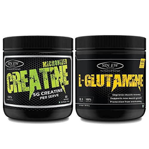 Sinew Nutrition Micronised Creatine Monohydrate 300 G With 100% Pure L Glutamine Powder 330 G