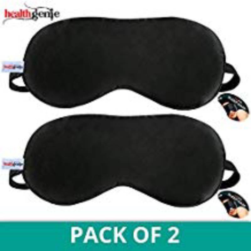Healthgenie 100% Silk, Super Smooth Sleep Mask with Adjustable Strap and Blind Fold Eye Mask (Black) pack of 2