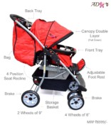 Ador Luxe Baby Stroller 55 Red